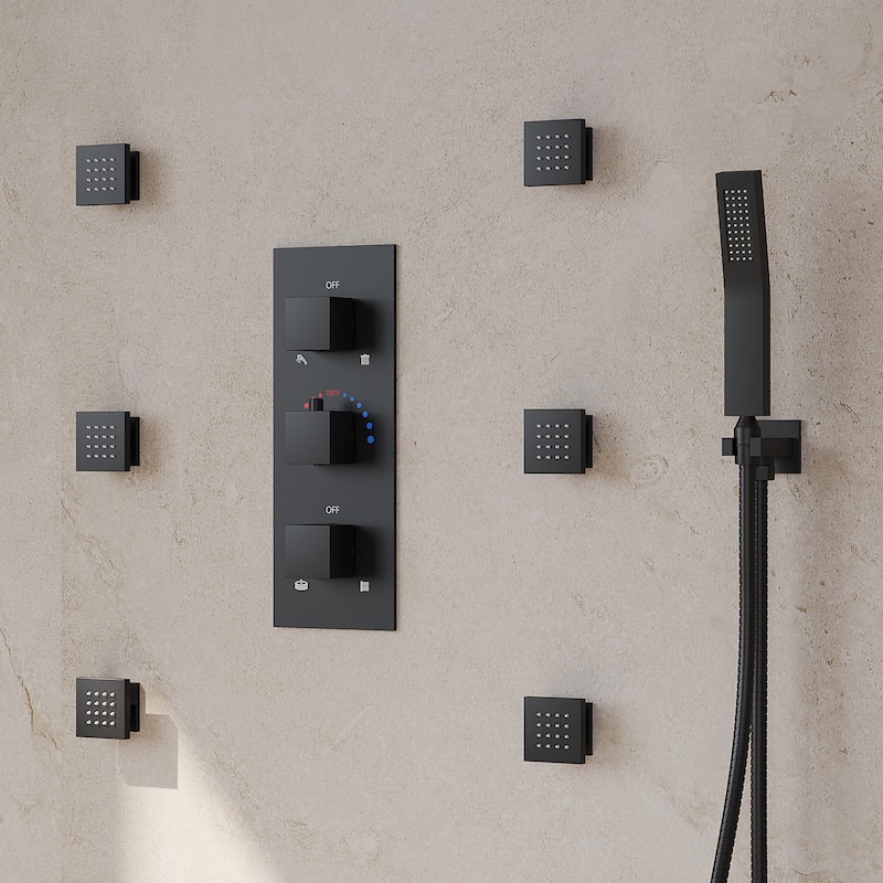 GRANDJOY 12" Wall Mounted Shower System Dual Shower Heads with 6 Body Jets