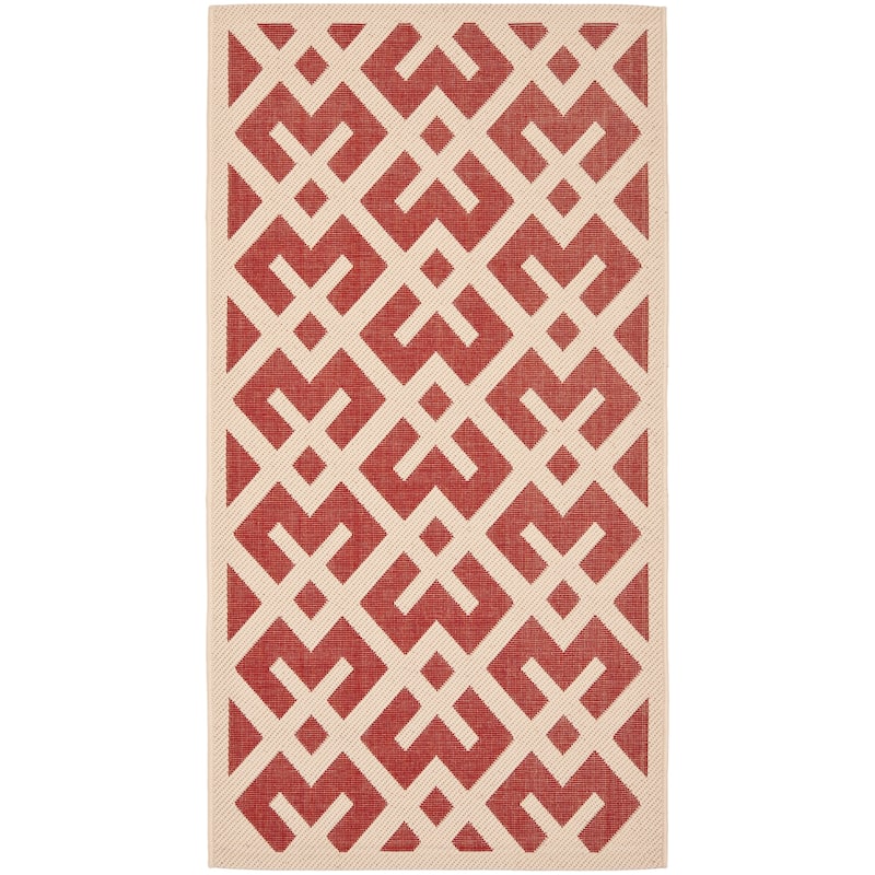 SAFAVIEH Courtyard Sytske Indoor/ Outdoor Waterproof Patio Backyard Rug - 2' x 3'7" - Red/Bone