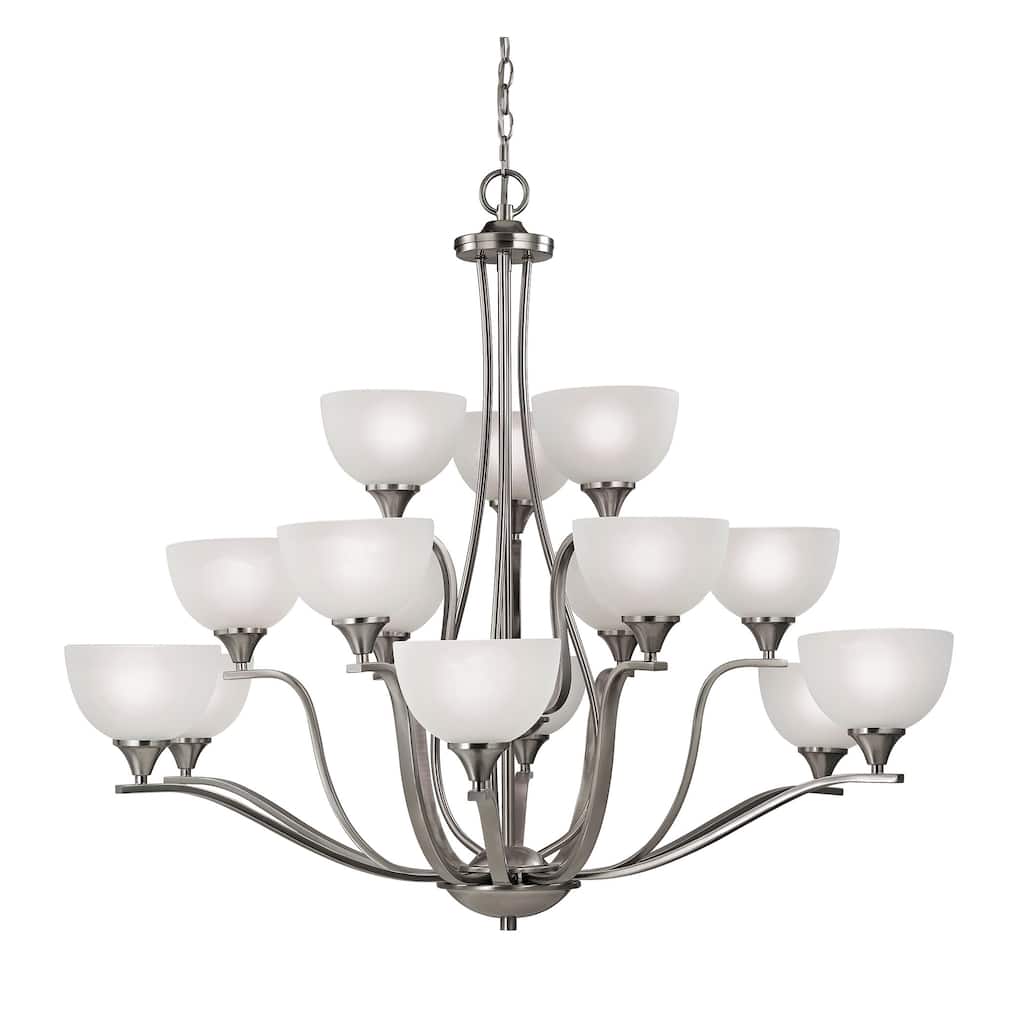 Bristol Lane 45-inch Wide 15-Light Chandelier in Brushed Nickel with White Glass - 45in W x 45in D x 37in H