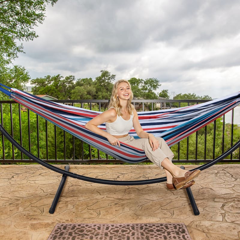 9.35 ft. 2-Person Brazilian-Style Foldable and Portable Outdoor Hammock Bed with Stand Set - 112.2 in.* 44.1 in. *40.9 in.