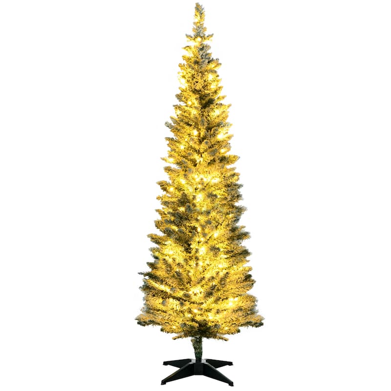 HOMCOM 5' Tall Pre-Lit Slim Noble Fir Artificial Christmas Tree with Realistic Branches, 110 Warm White LED Lights and 294 Tips