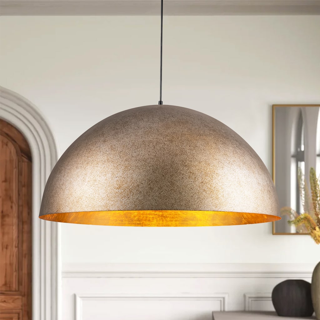 3-Light 31" Industrial Dome Brass&Gold Foil Pendant Light Large Kitchen Island Lighting - 31.49 in. W × 16.53 in. H