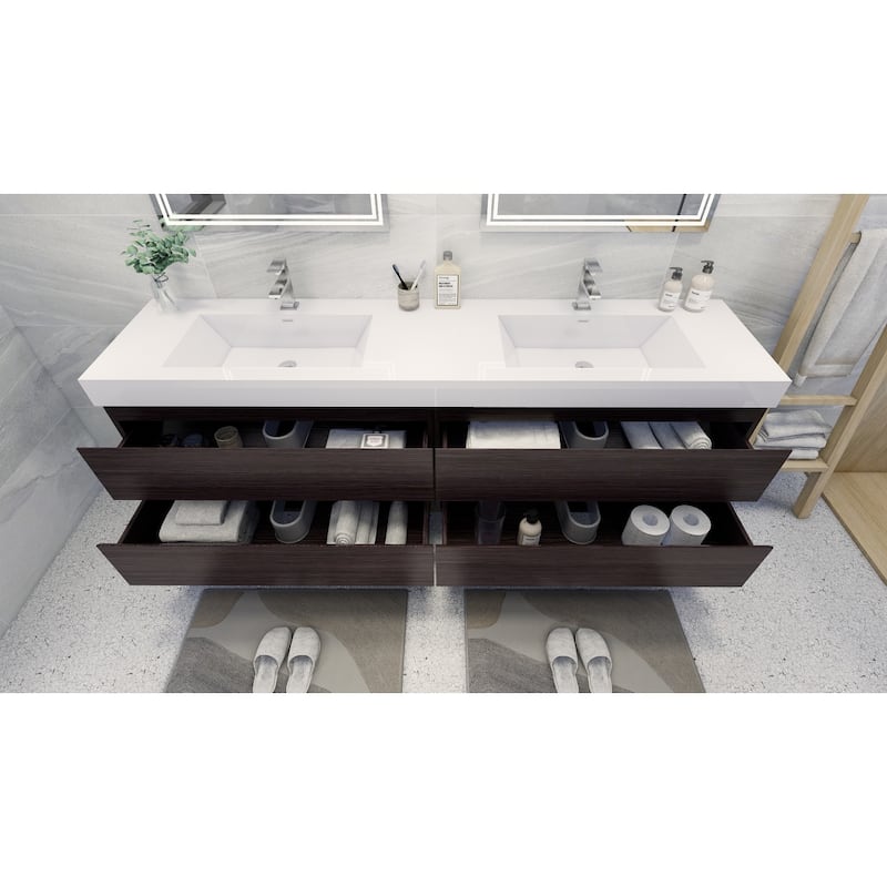 Baillie 84'' Wall-Mounted Vanity with Double Reinforced Acrylic Sink