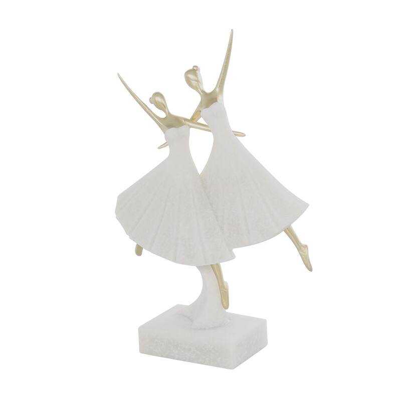 Cream Polystone Ballet Dancer Decorative Sculpture with Gold Accents