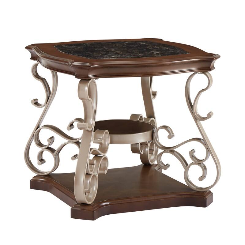 Rustic Brown Marble Paper Top Coffee Table End Sofa Cocktail Table for Living Room