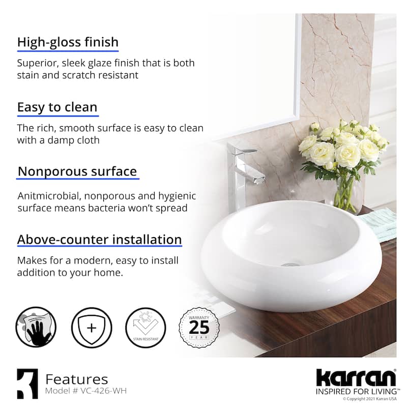 Karran Valera 20" Vitreous China Vessel Bathroom Sink in White