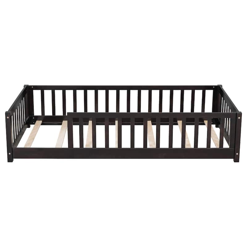 Floor Platform Bed with Fence without Door