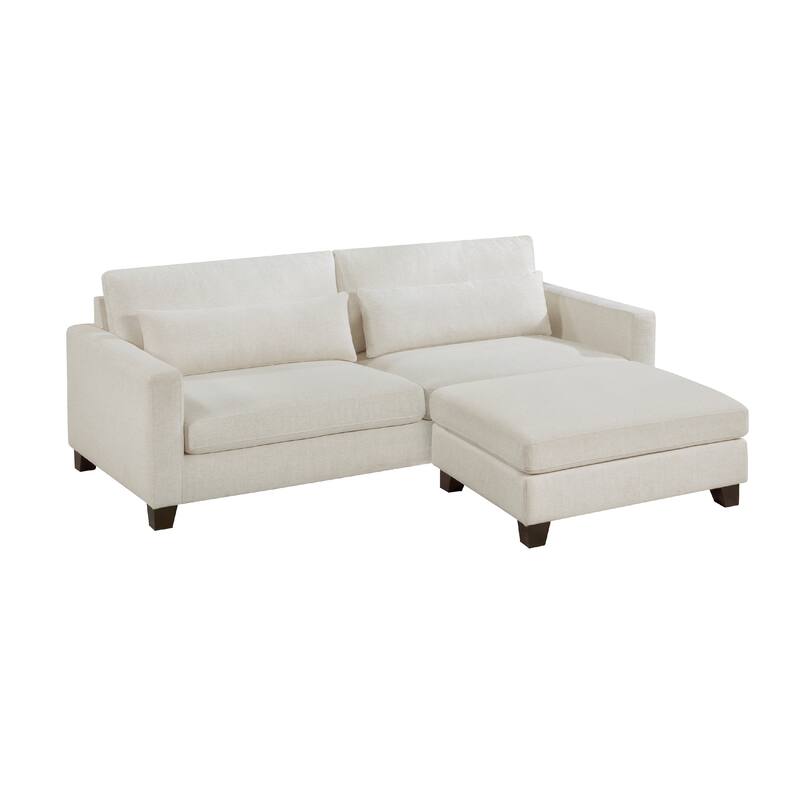 Bior Accent Ottoman, Ivory Fabric Upholstery, Solid Wood Legs, 41 Inch