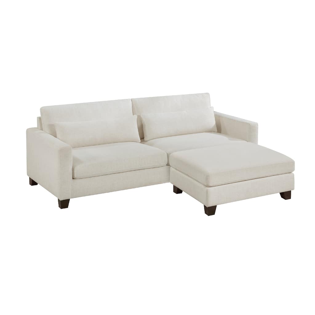 Bior Accent Ottoman, Ivory Fabric Upholstery, Solid Wood Legs, 41 Inch