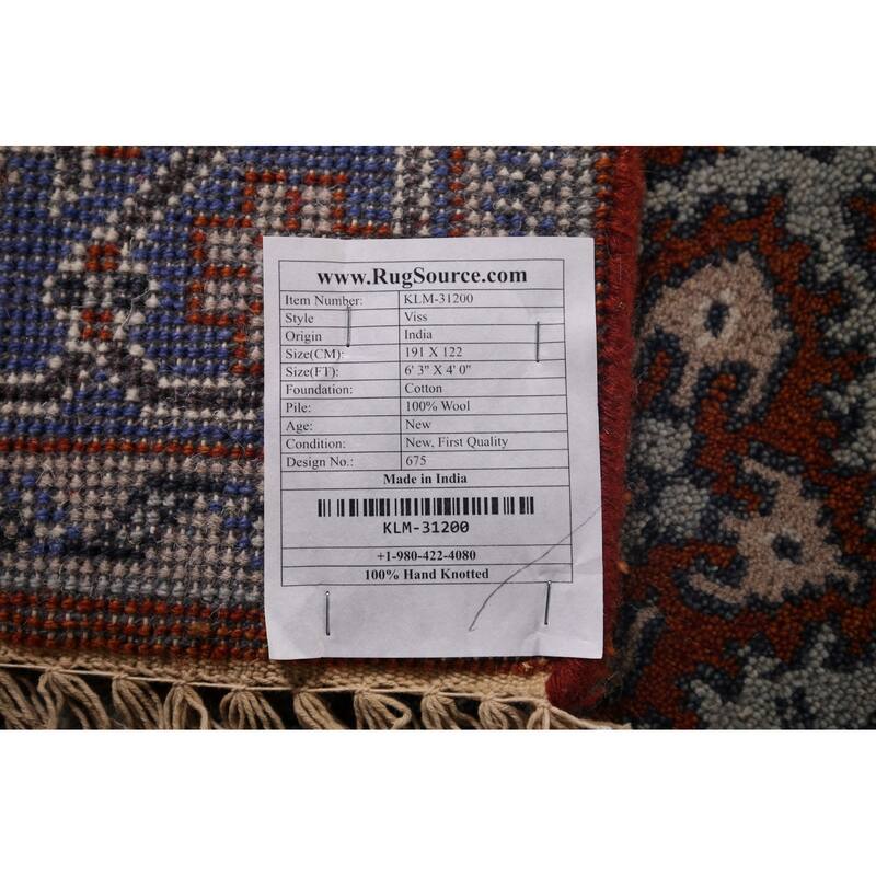 Orange Geometric Viss Indian Area Rug Hand-Knotted Wool Carpet - 4'0"x 6'3"