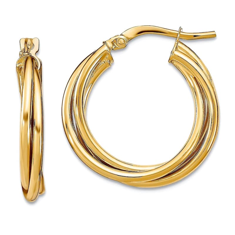 Curata 10k Yellow or White Gold Polished Triple Twisted 22x3.3mm Hoop Earrings - Yellow Gold