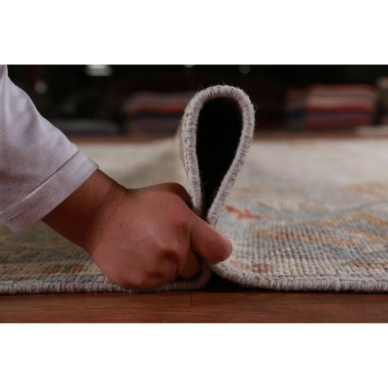 Hand Knotted Oriental 100% Wool Carpet Transitional All-Over Greys & Charcoal Oushak Area Rug - 13' 4'' X 9' 11''