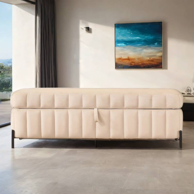 Velvet Storage Bed Bench with Hidden Compartment, Black Legs, 275LB