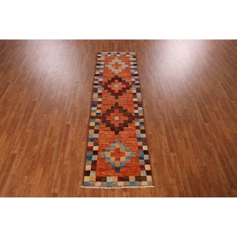 Geometric Moroccan Runner Rug Handmade Wool Carpet - 2'10" x 9'8"