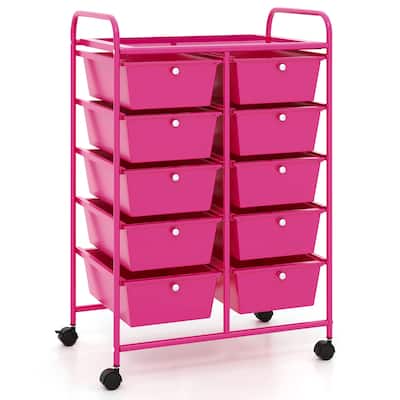 Gymax 10-Drawer Storage Cart Utility Rolling Trolley Kitchen Organizer