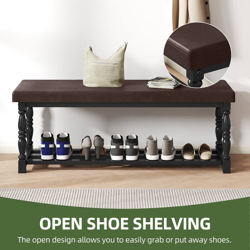Moasis Entryway Shoe Bench with Cushioned Seat and 2-Tier Storage for Hallway