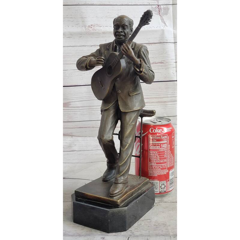 African American Black Folk Musician Playing Guitar Bronze Sculpture Statue Figure Art