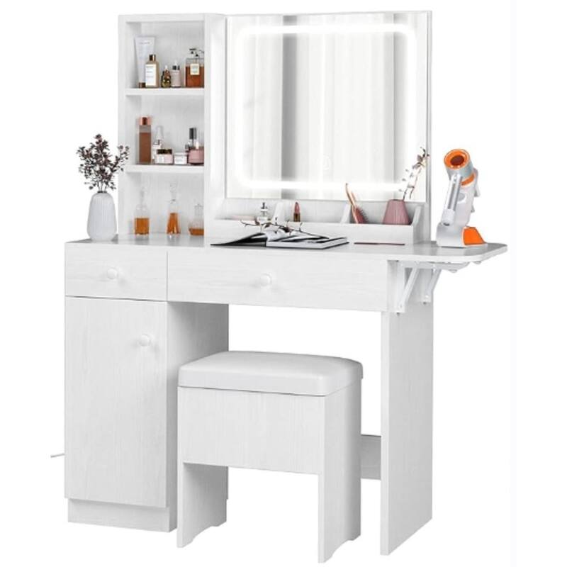 Makeup Vanity Desk with Large Drawers & Three Level Storage Dreeser, Vanitys/Vanities with 3 Lights Brightness Adjustable - White