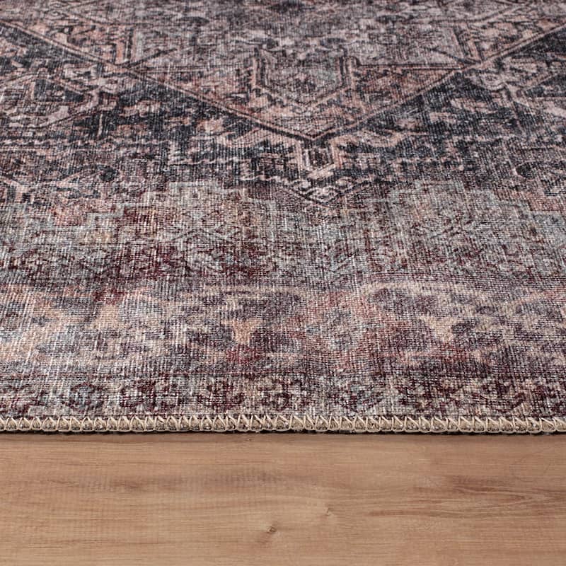 Beige Classic Washable Rug - Flat Pile, Non-Slip, Versatile for Any Room