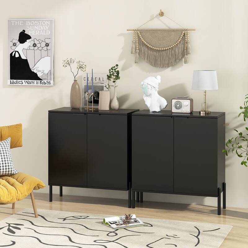 Gymax 2PCS 2-Door Buffet Cabinet Sideboard Cabinet w/ Shelf Metal Legs