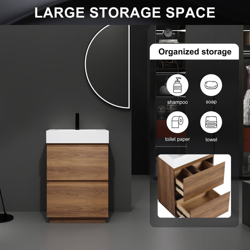 GDFStudio - Lecce Modern Freestanding Bathroom Vanity Set with Resin Sink, 2 Soft Close Drawers & Antirust Hardware