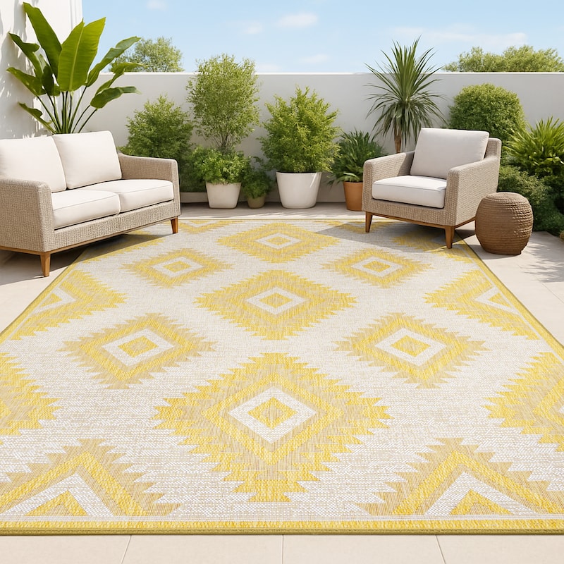 JONATHAN Y Aimee Geometric Moroccan Diamond Black/Cream Indoor/Outdoor Area Rug