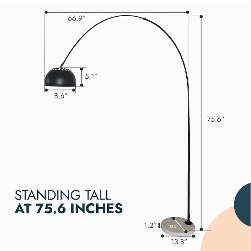 Floor Lamp with Black Marble Base and Metal Lamp Shade Arco Collection - 76"