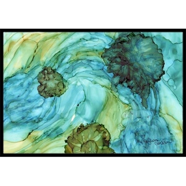 Carolines Treasures 8952JMAT Abstract In Teal Flowers Indoor & Outdoor Mat 24 x 36 in.