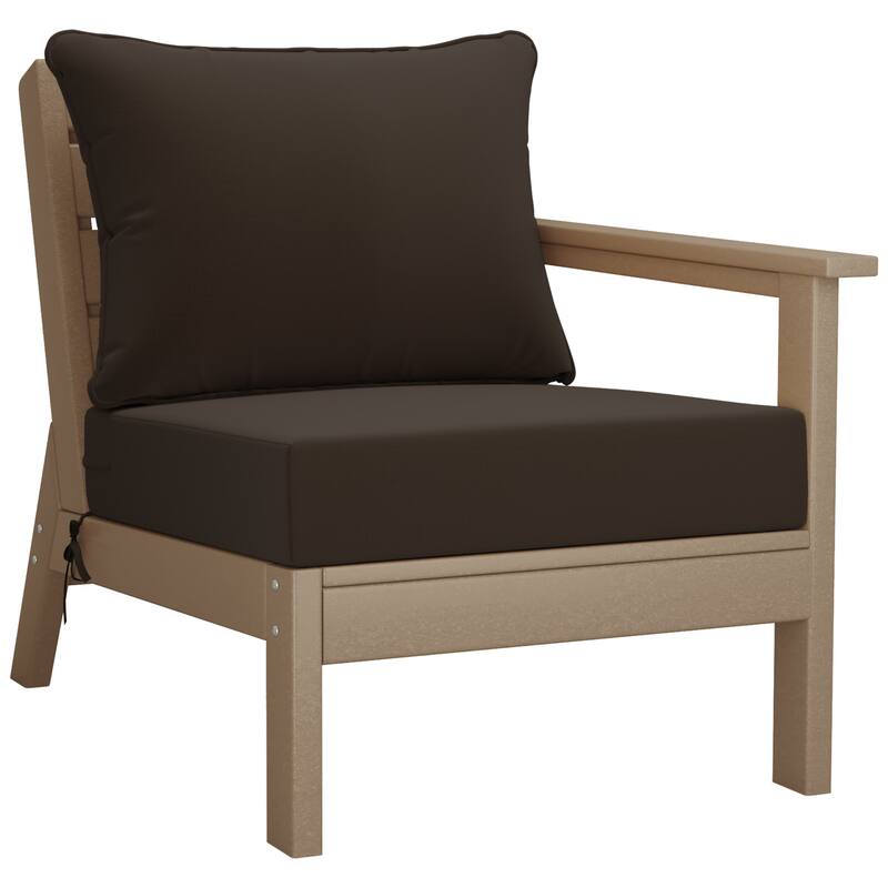 Birchwood All Weather HDPE Outdoor Patio Deep Seating Weathered Wood Sofa With Cushions (3-Piece)