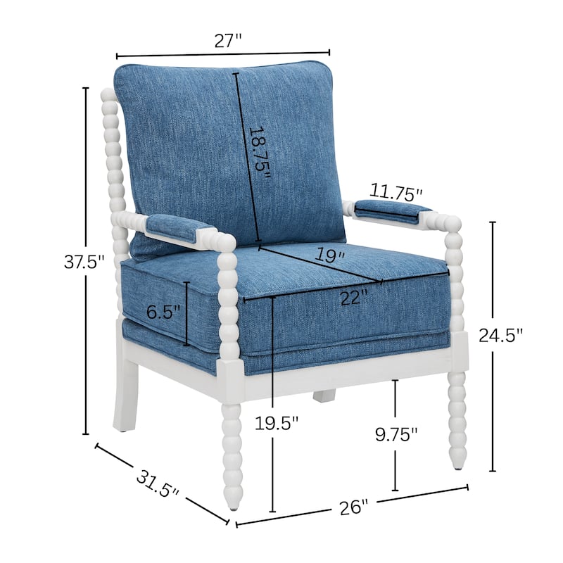 Roundhill Furniture Belvoir Upholstered Spool Accent Chair with Turned Wood Frame