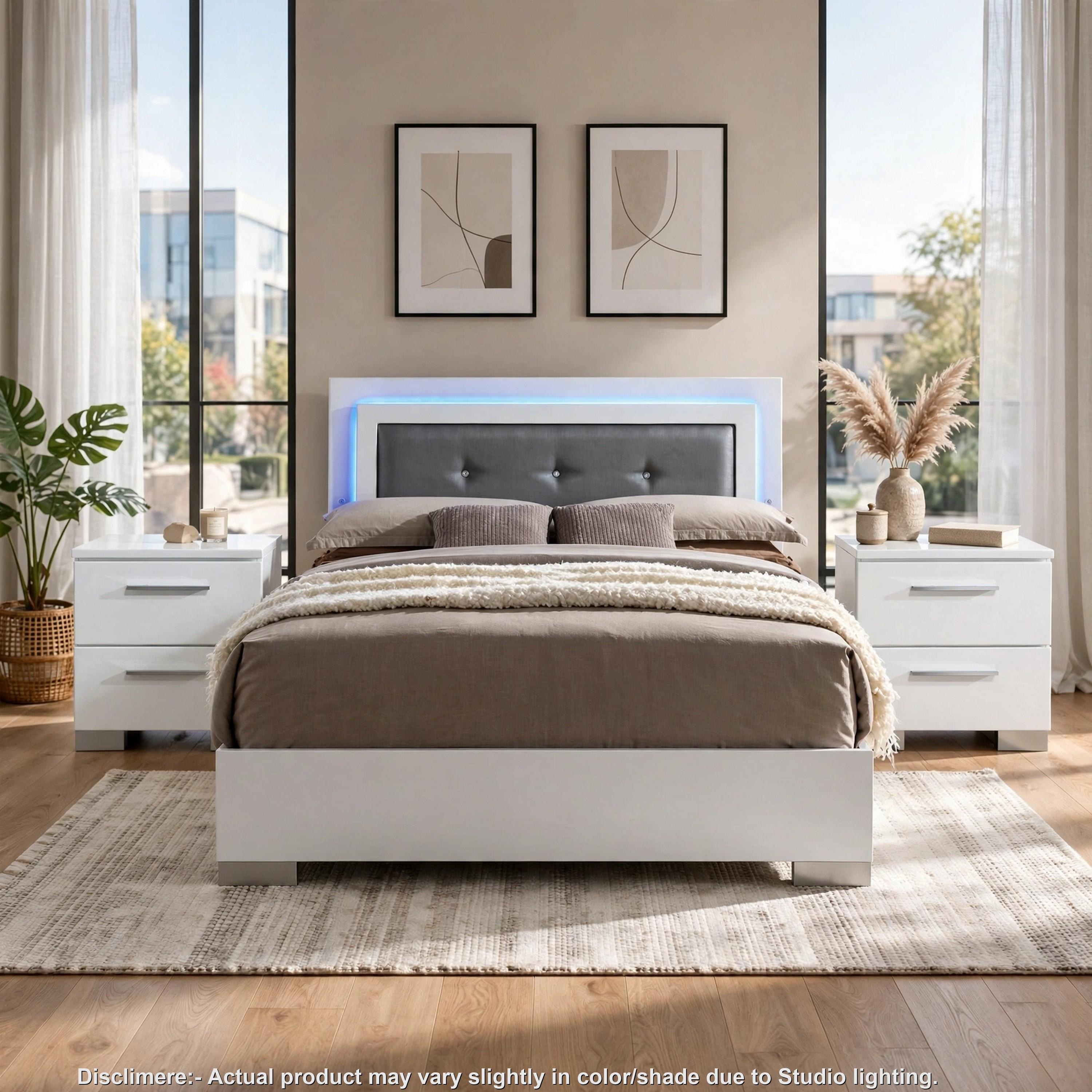 3pc King Bedroom Set, White and Black Wood, 2 Nightstands