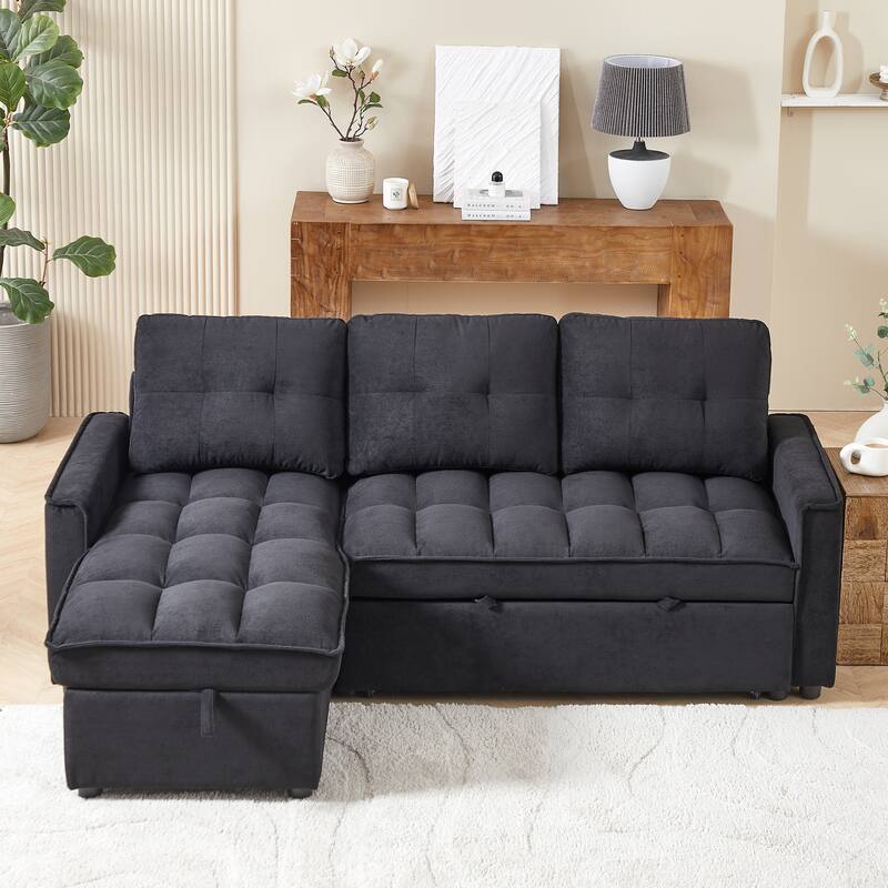 78.75" Chenille Pull-Out L-Shaped Sofa Bed with Charging Ports