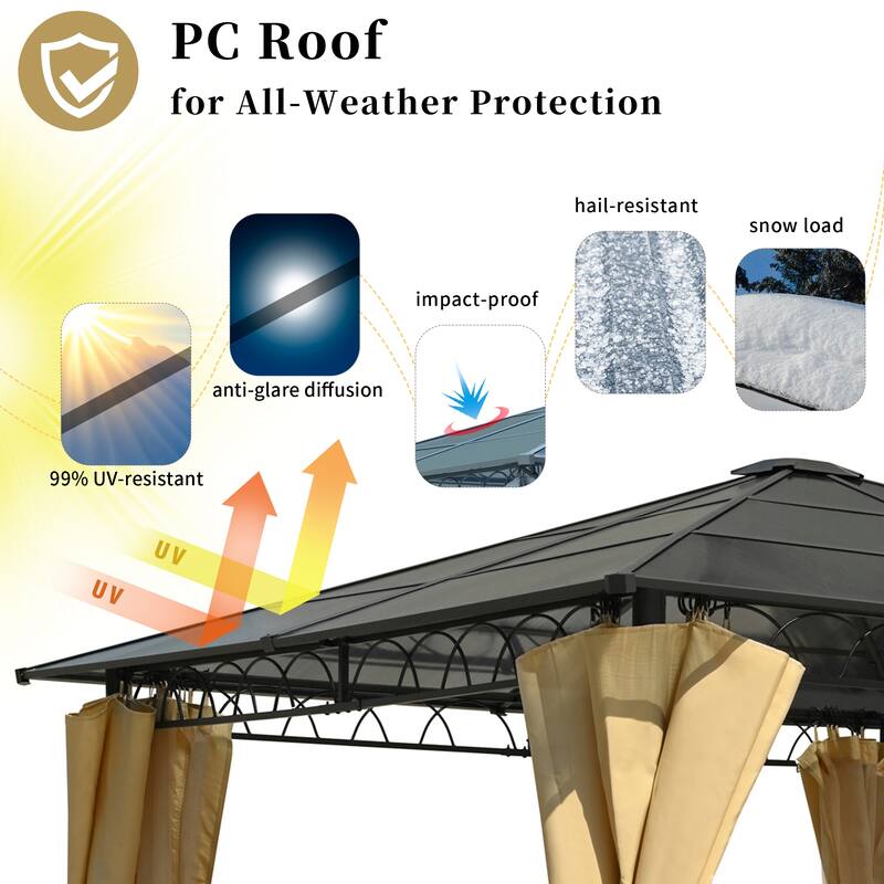 10'x10' Hardtop Outdoor Gazebo with Mosquito Netting and Privacy Screens by Leisure Zone