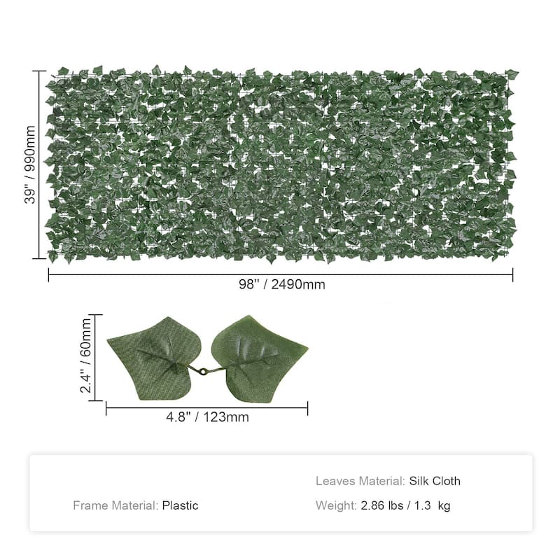 Green Silk Ivy Privacy Fence Wall Screen, 39x98 inches UV-Resistant Decorative Panel - 98” L x 39” H