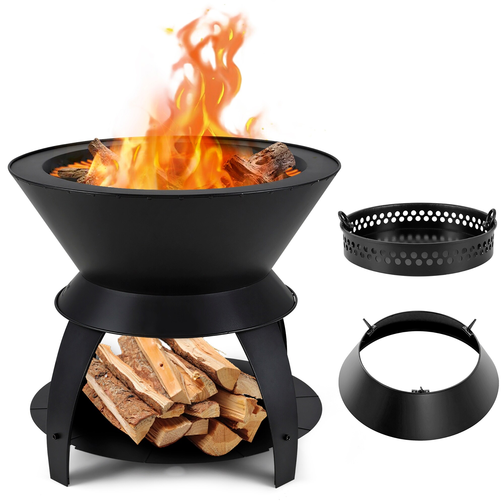 Gymax 3-in-1 Patio Fire Pit 20'' Metal Camping Fire Bowl w