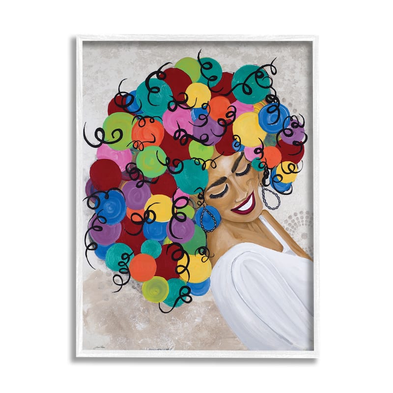 Stupell Smiling Woman With Rainbow Abstract Curly Hair Framed Wall Art - Multi-color