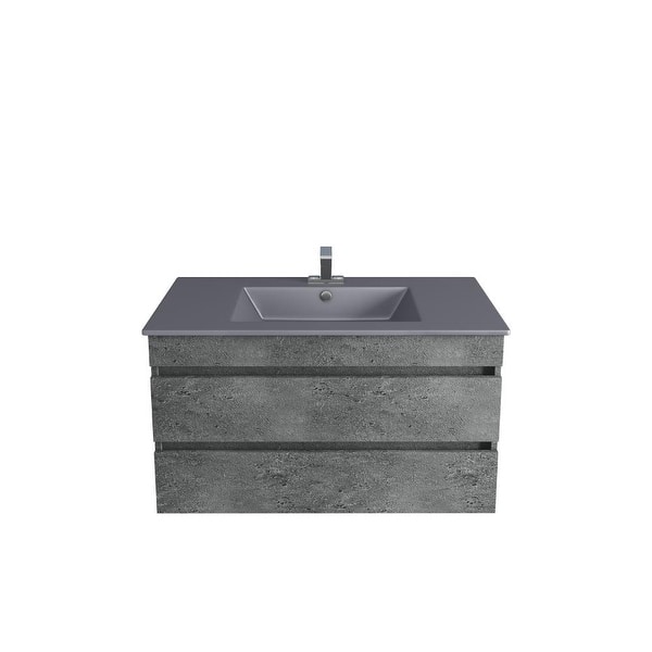 slide 2 of 3, Modern Bathroom Wall Mounted Gray Single 32" Vanity With Matt Gray Engineered Stone Top Granite Grey