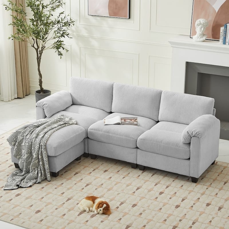 Modern Couduroy Overized Modular Sectional Sofa Couch with Ottoman for Living Room - Light Grey/L-Shaped Sofa - Reversible