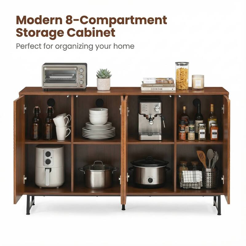 Rossetta Mid-Century Modern Design Multi-Purpose Grain-Carved Buffet Cabinet with Spacious Storage Space