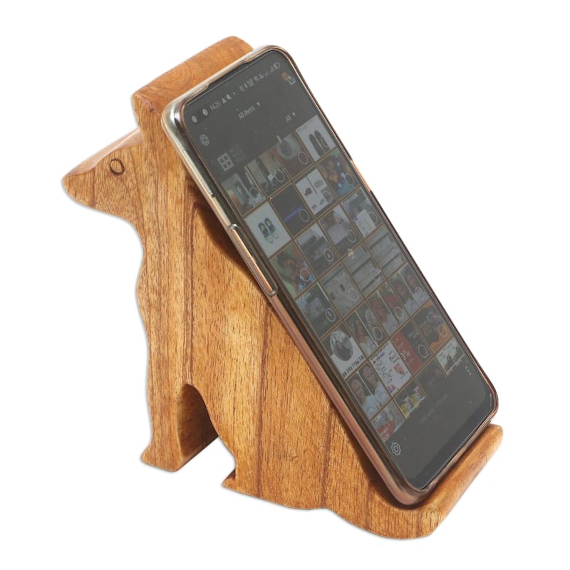 Novica Handmade Dialing Dog Wood Phone Stand