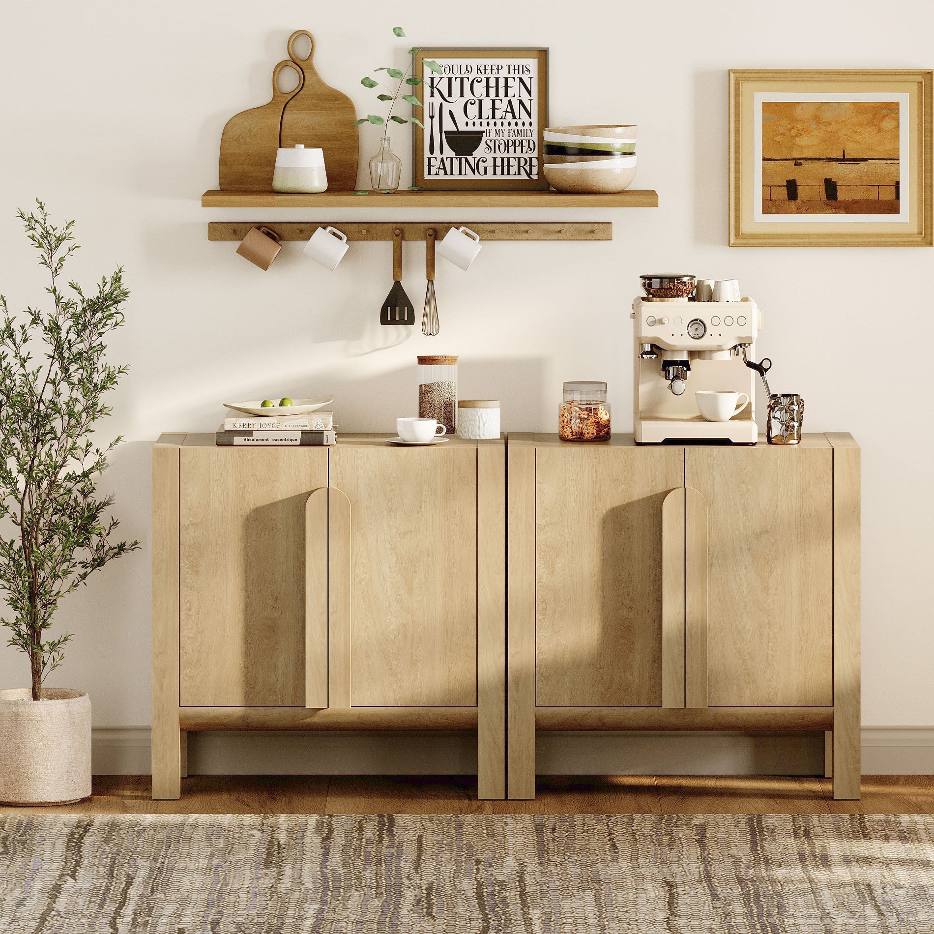 Mid-Century Modern 31.5" Sideboard Buffet Cabinet with Storage, Wood Credenza with 2 Doors and Adjustable Shelves