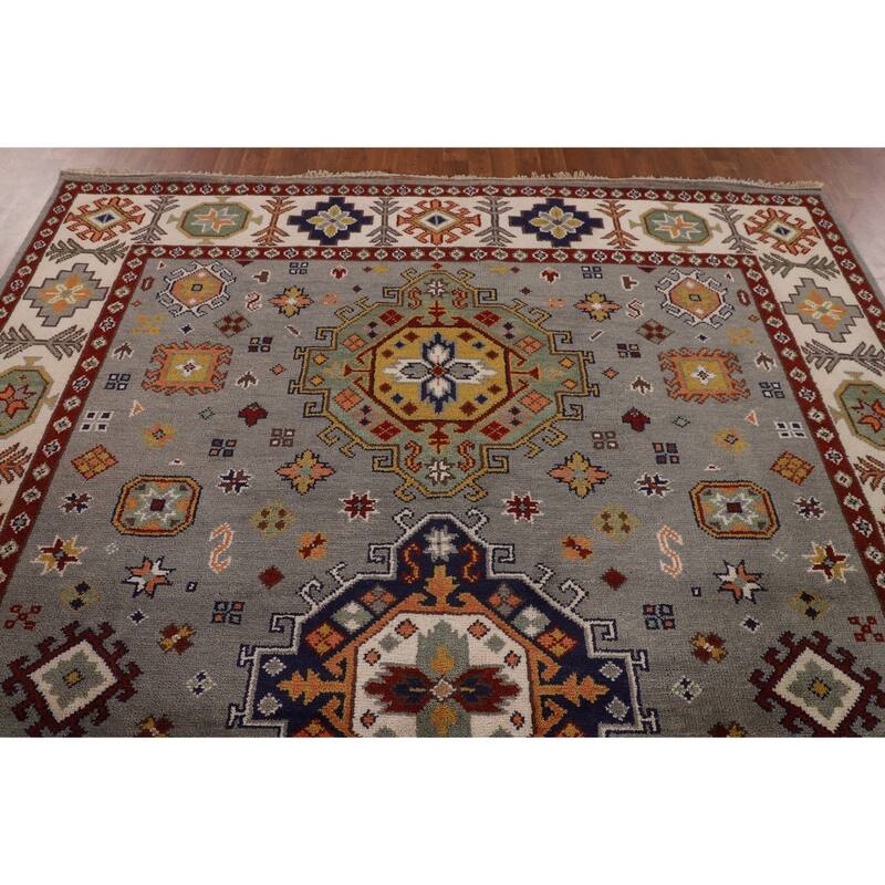 Geometric Kazak Oriental Area Rug Handmade Wool Carpet - 8'0" x 10'1"
