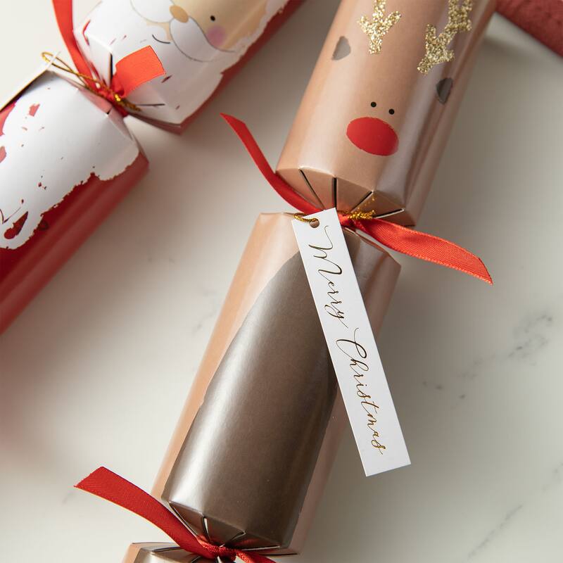 Glitzhome 6 Pack Christmas Santa Snowman Penguin Reindeer Party Crackers Favor Supplies with Gift Contents for Kids