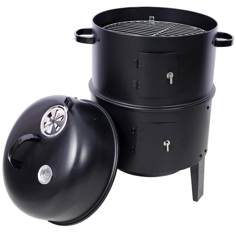 Charcoal Smoker Grill Wood Smoker Grills Outdoor Cooking 16 Inch Vertical Smoker Portable BBQ Grill for Camping, Black