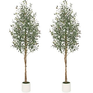 2 Pack Artificial Faux Olive Tree with White Planter for Home Office ...
