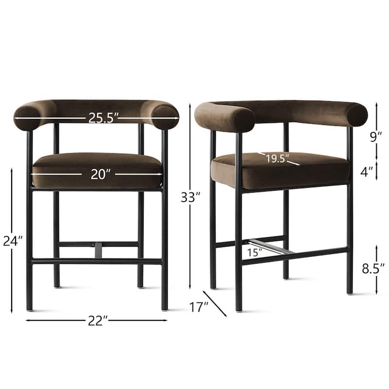 24" Seat Height Velvet Counter Stools (Set Of 2)