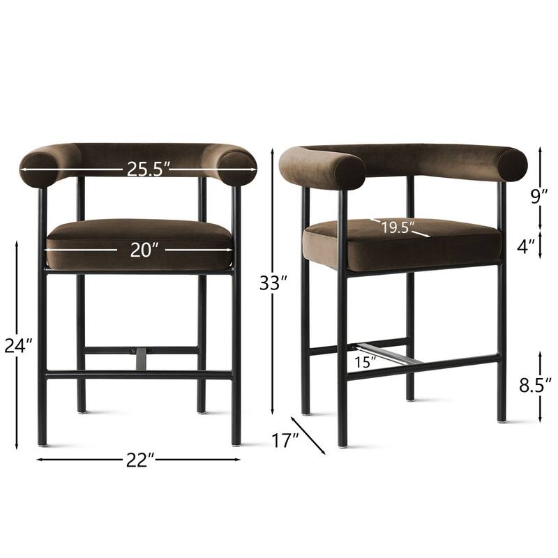 Velvet Counter Height Bar Stools with Arms, Curved Back, Metal Frame (Set of 4)