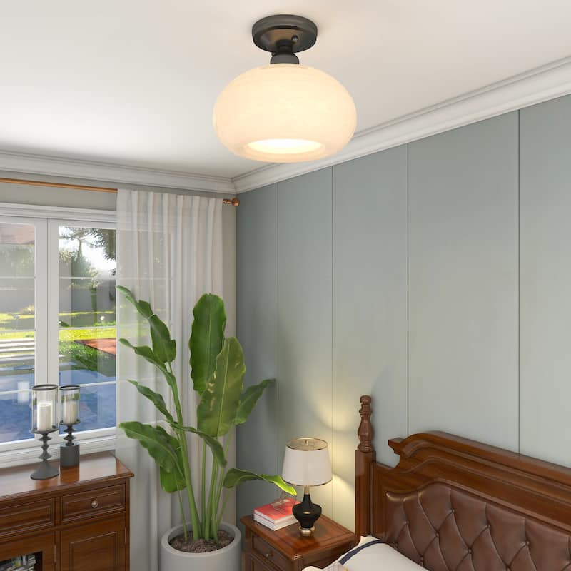 1-Light Metal Flush Mount Light Glass Ceiling Lights