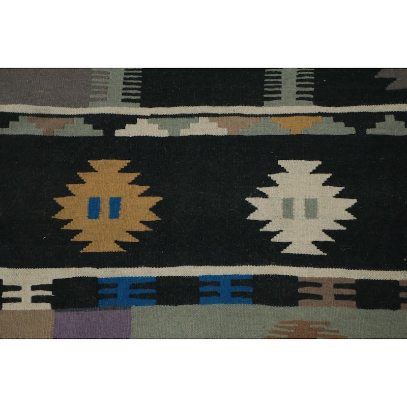 Hand Woven Oriental 100% Wool Carpet Southwestern Tribal Black Kilim Area Rug - 10' 2'' X 9' 10''