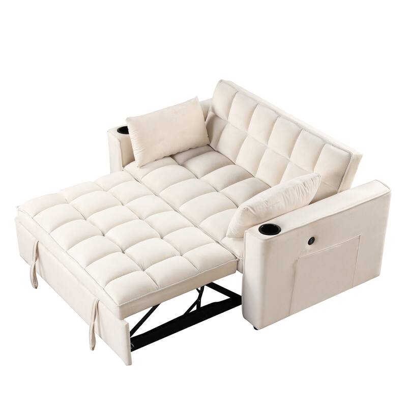 Velvet Multi-functional Sofa Bed, Cup Holder, USB Port